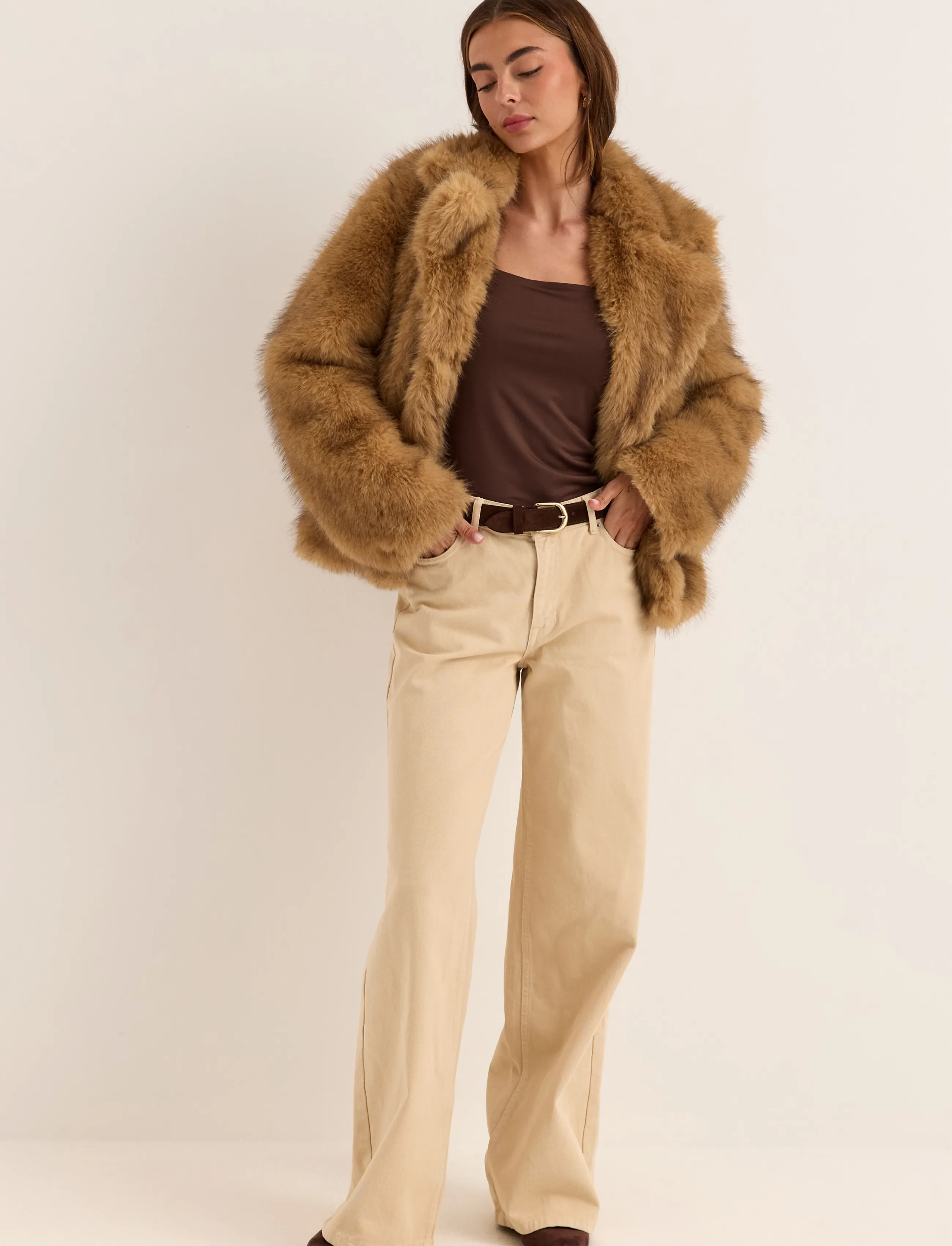 Bubbleroom - Faux Fur Jacket - light brown - 4