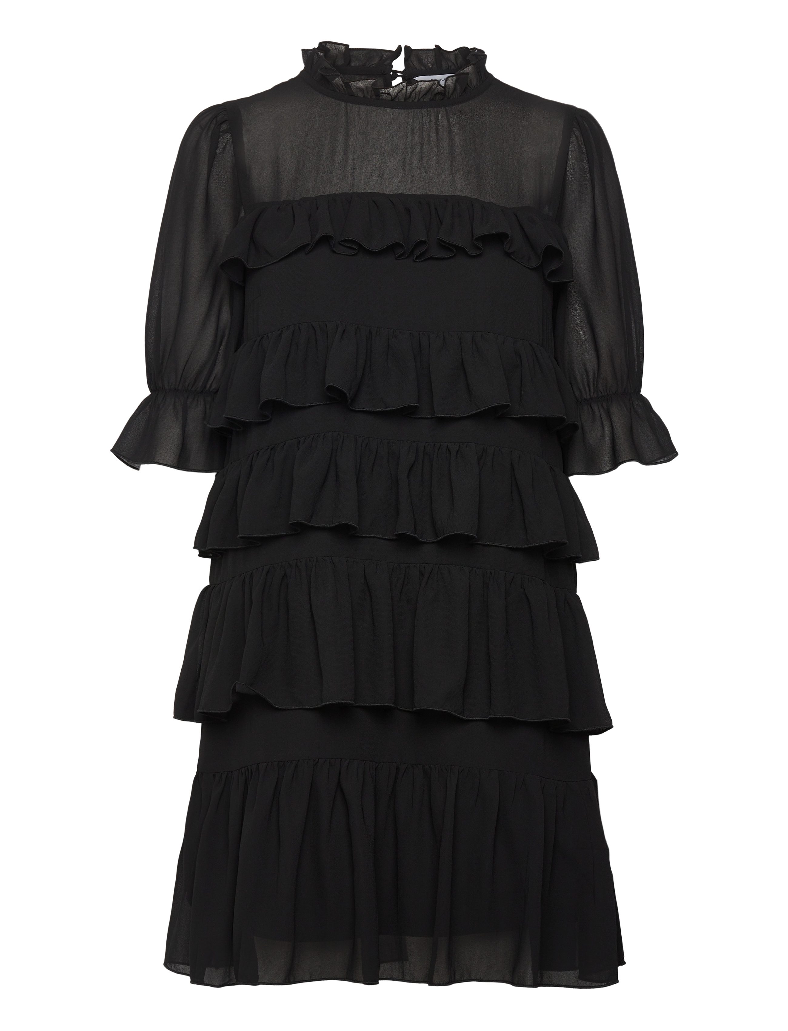 Bubbleroom Frill Short Dress - Festkjoler - BLACK / black