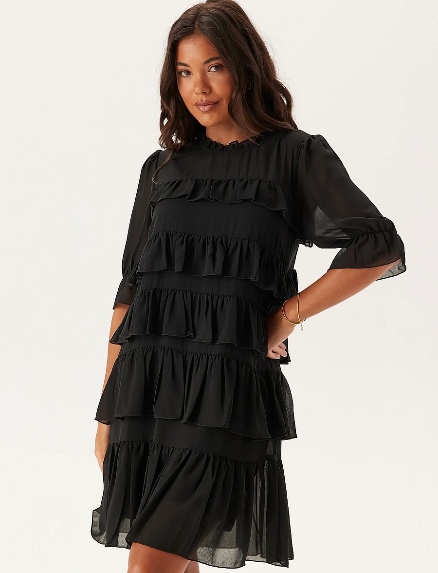 Bubbleroom - Frill Short Dress - black - 0