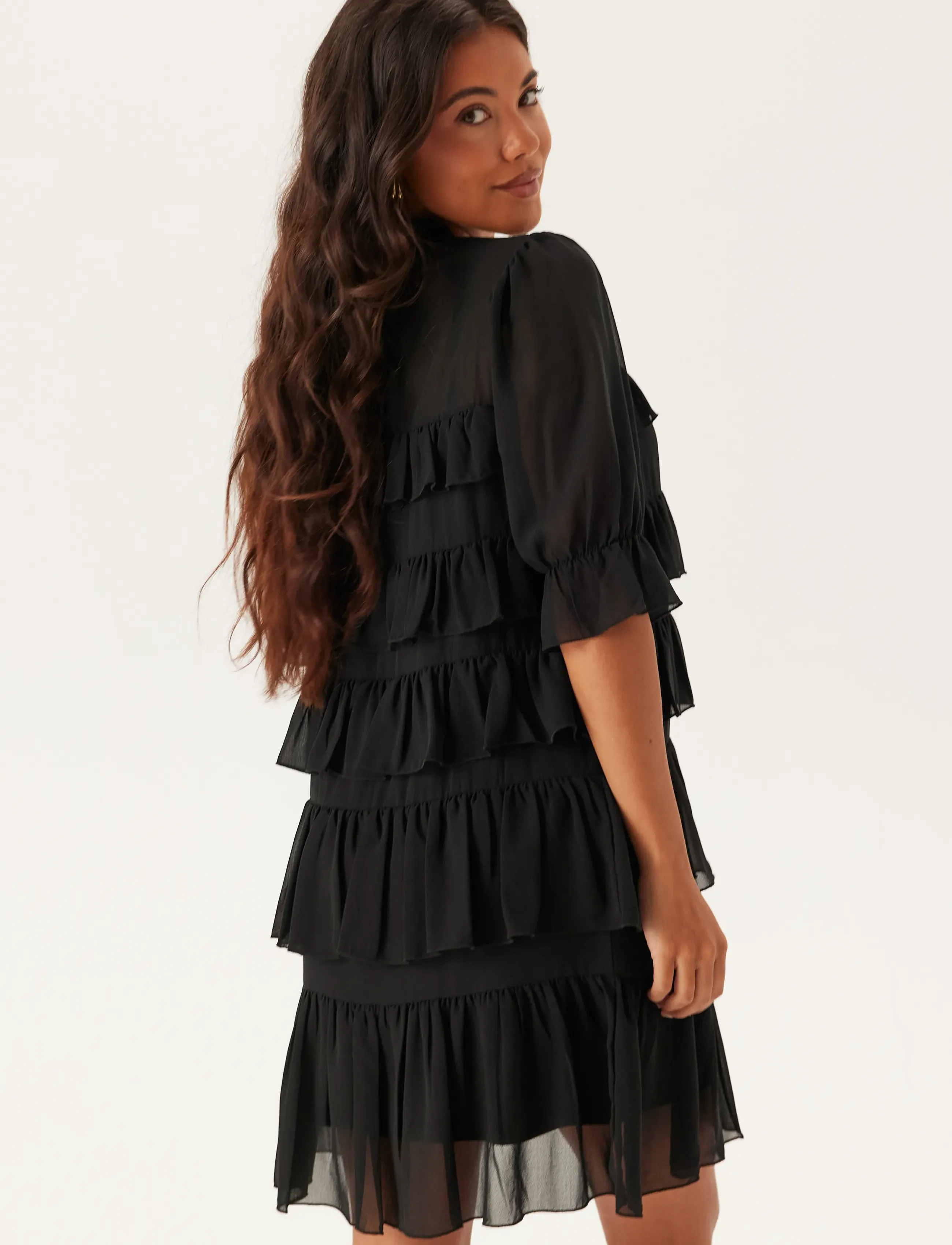 Bubbleroom - Frill Short Dress - black - 3