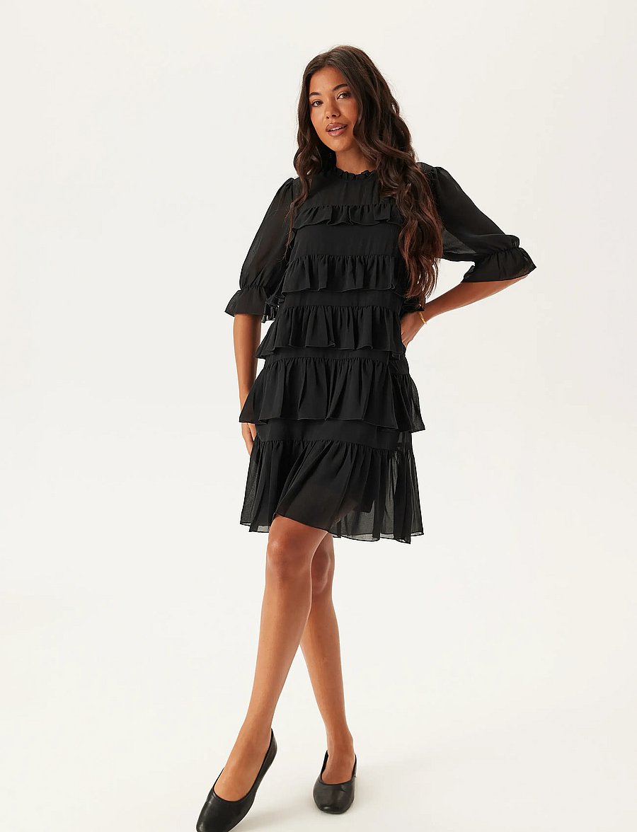 Bubbleroom - Frill Short Dress - black - 4
