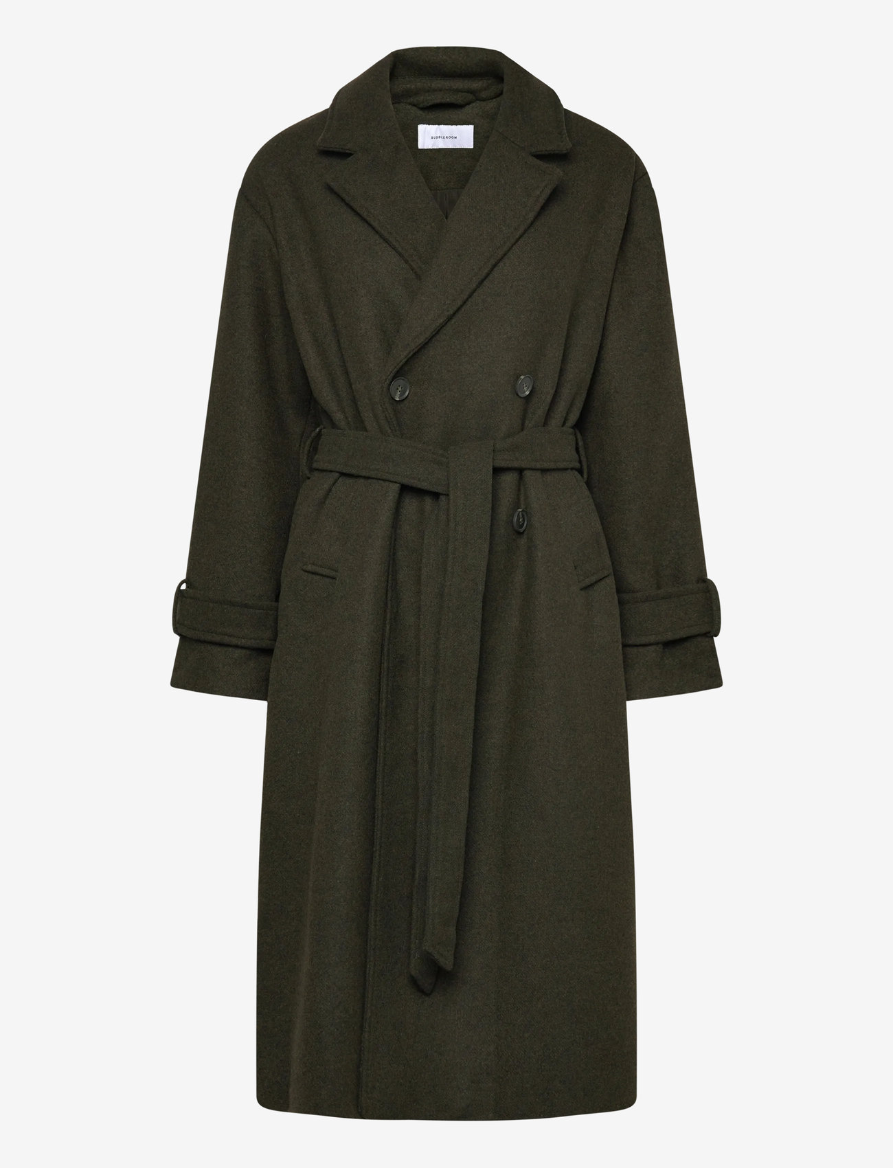 Bubbleroom - Belted Wool Blen Coat - Üleriided - dark green - 0