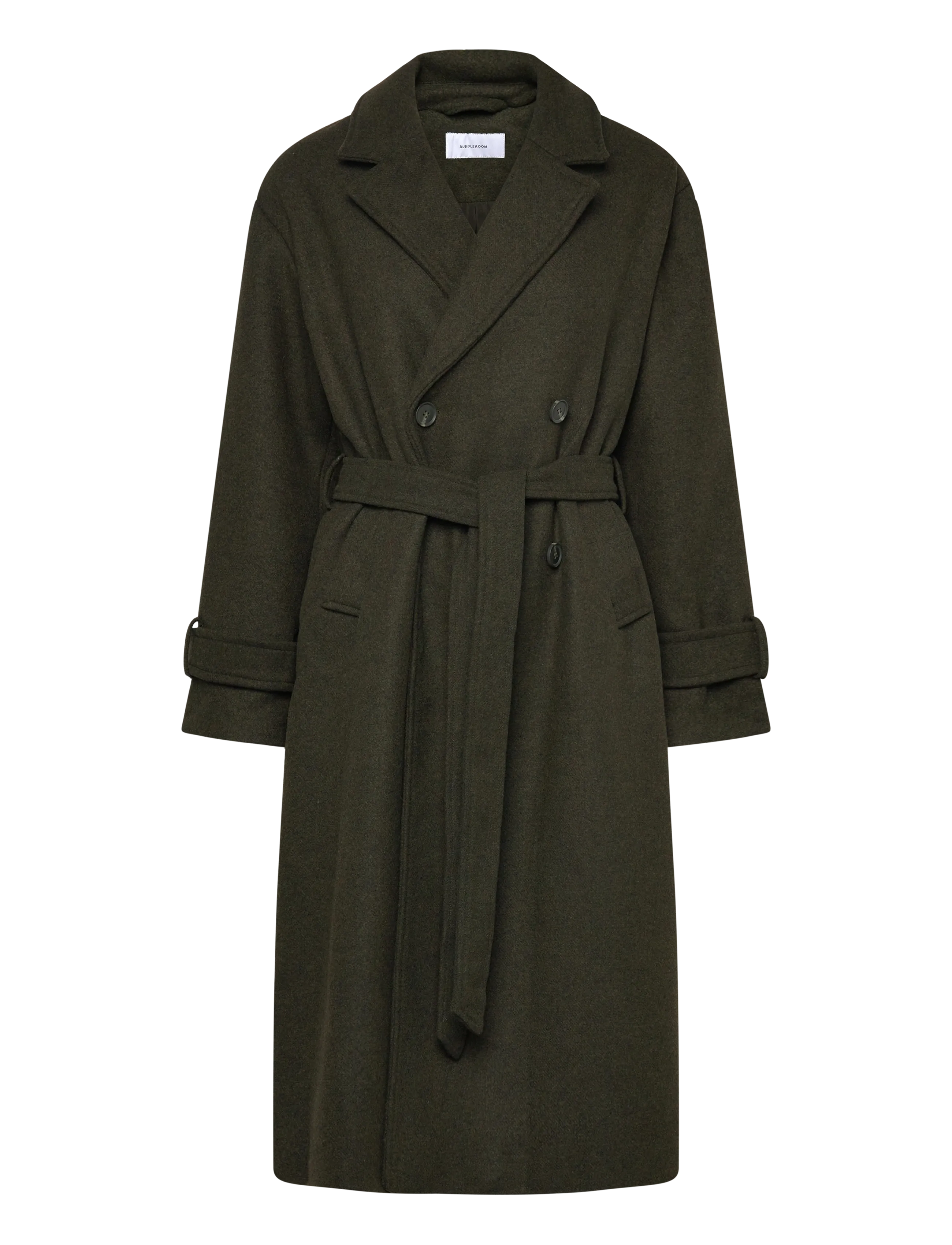 Bubbleroom Belted Wool Blen Coat - Bubbleroom - DARK GREEN / green
