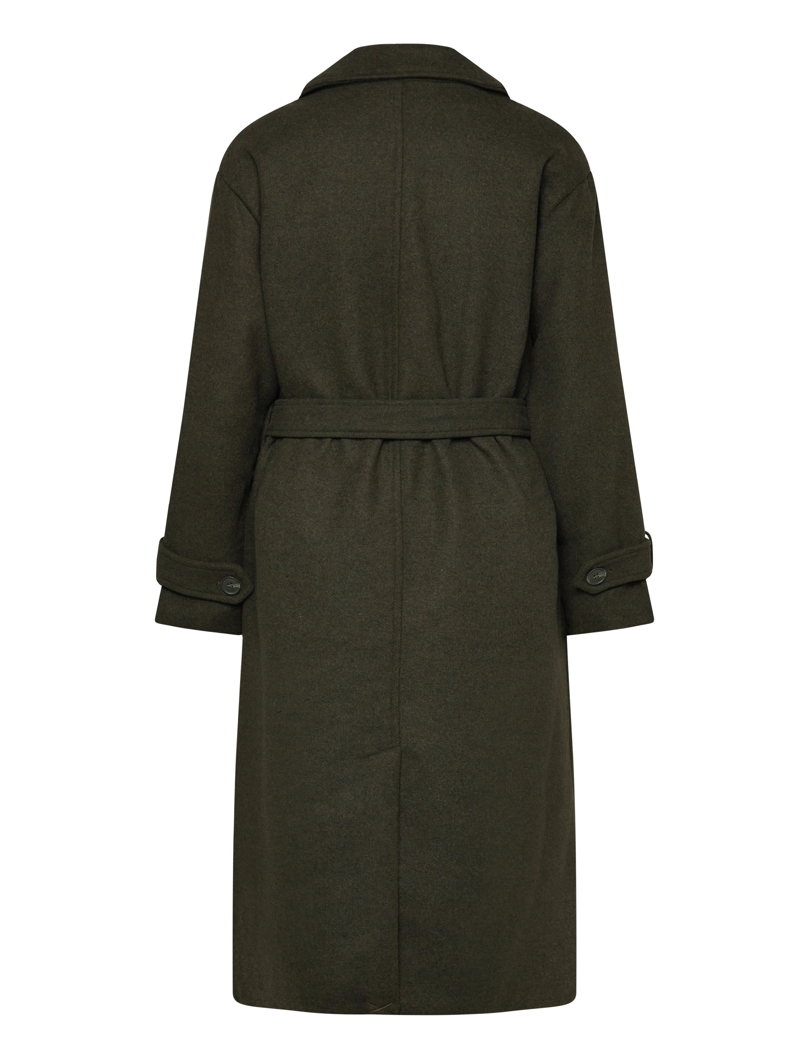Bubbleroom - Belted Wool Blen Coat - dark green - 2