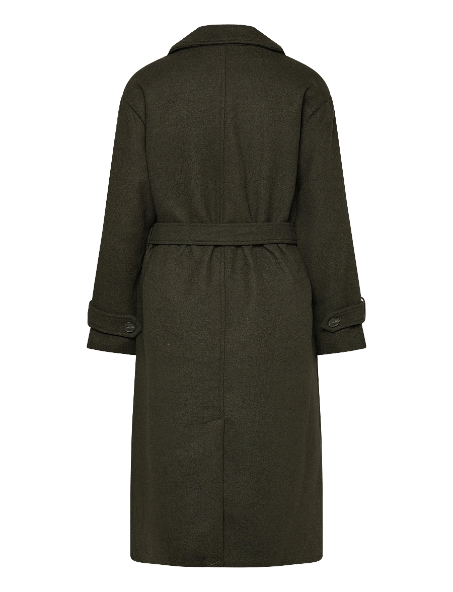 Bubbleroom - Belted Wool Blen Coat - dark green - 2