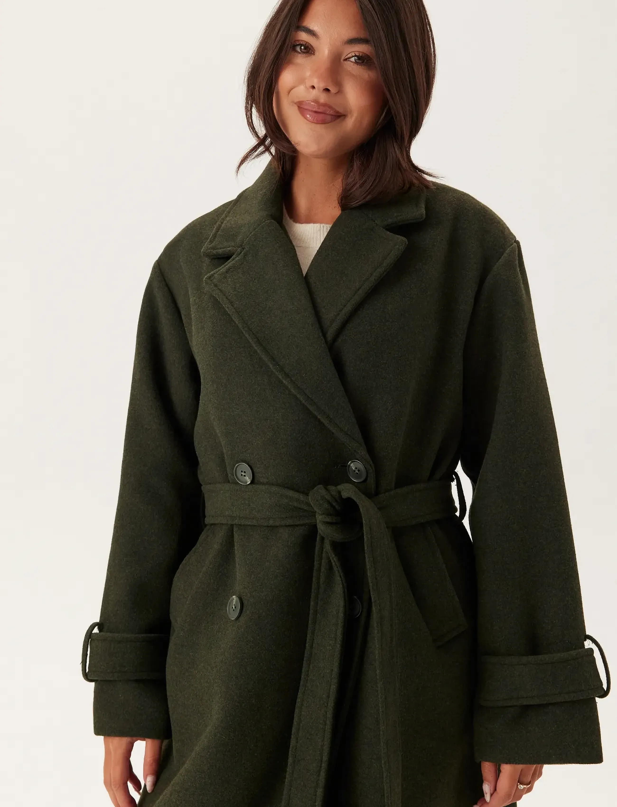 Bubbleroom - Belted Wool Blen Coat - dark green - 3