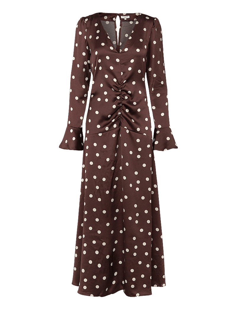 Bubbleroom - Ruched Front Midi Dress - brown/cream - 1