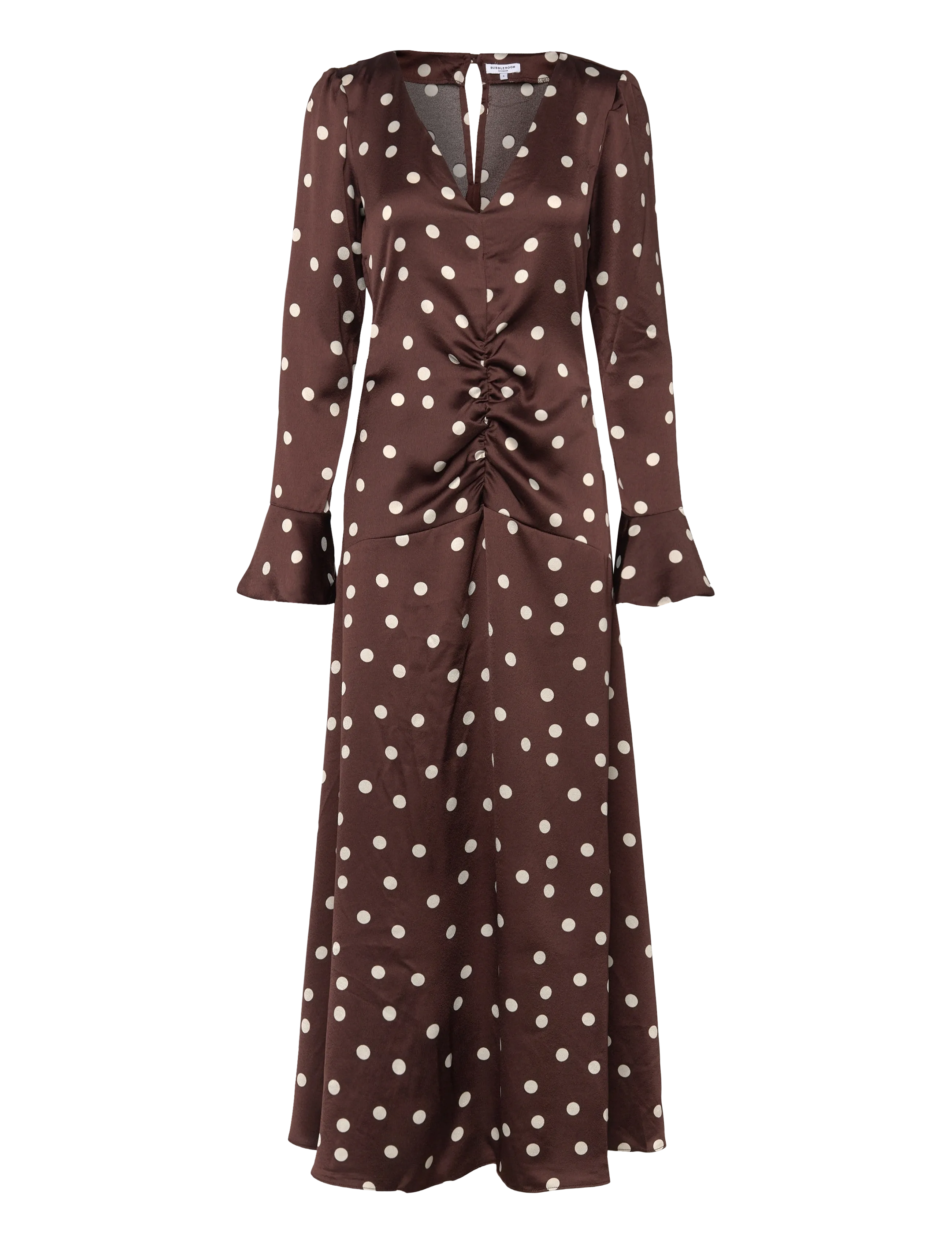 Bubbleroom Ruched Front Midi Dress - Maxiklänningar - BROWN/CREAM / brown