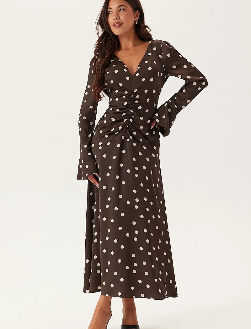 Bubbleroom - Ruched Front Midi Dress - brown/cream - 0
