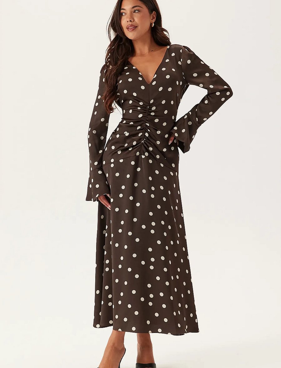 Bubbleroom - Ruched Front Midi Dress - brown/cream - 0