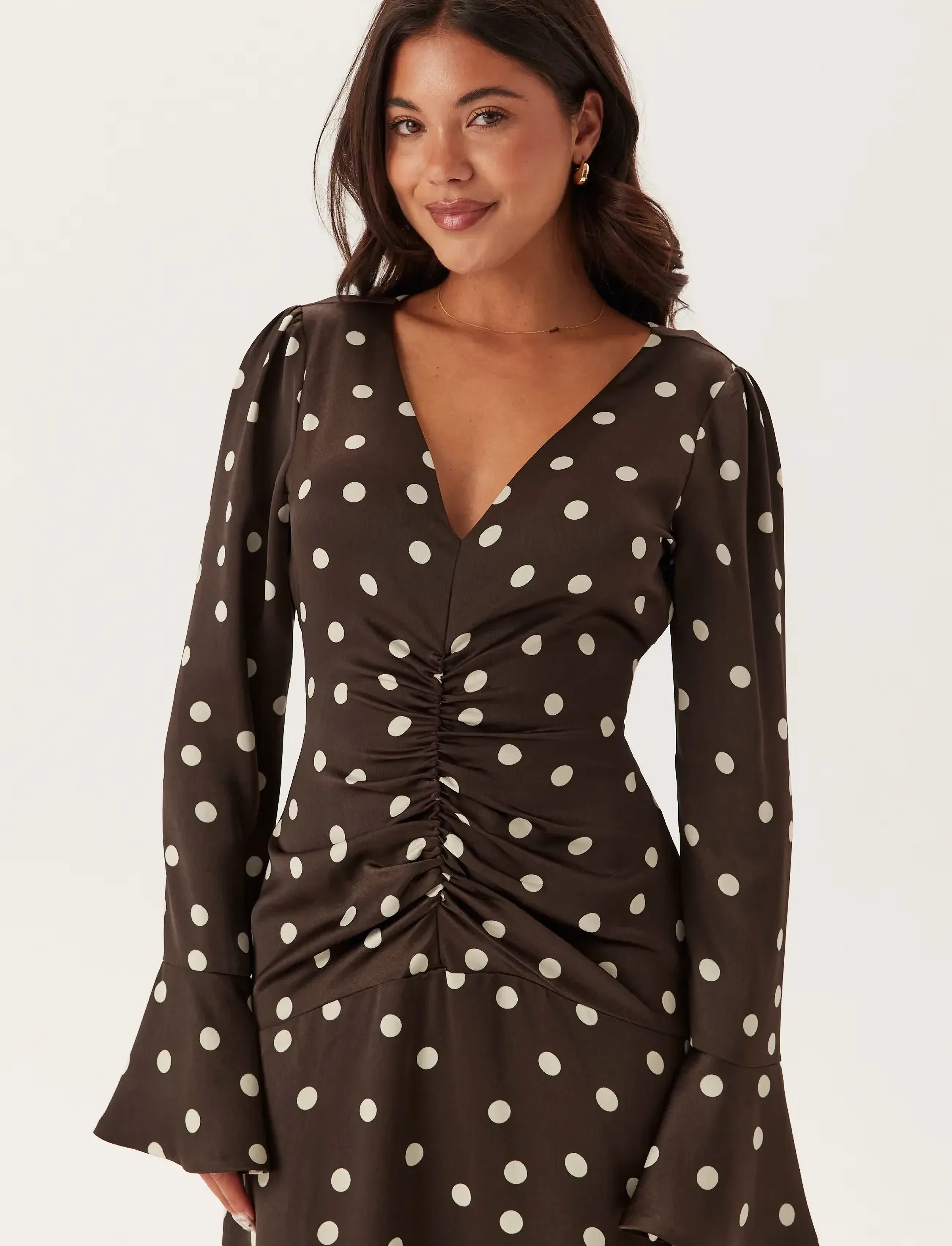 Bubbleroom - Ruched Front Midi Dress - Õhtukleidid - brown/cream - 3