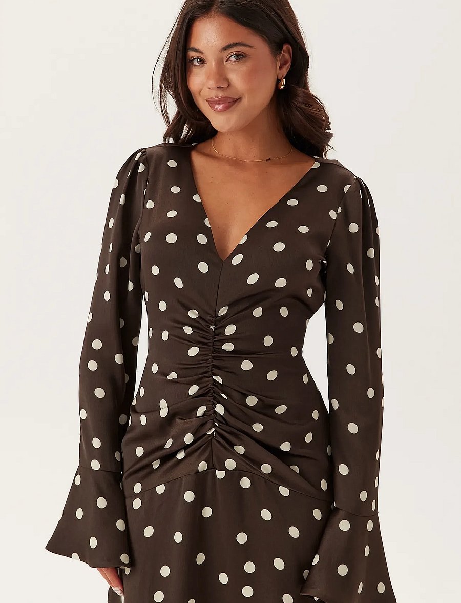 Bubbleroom - Ruched Front Midi Dress - brown/cream - 3