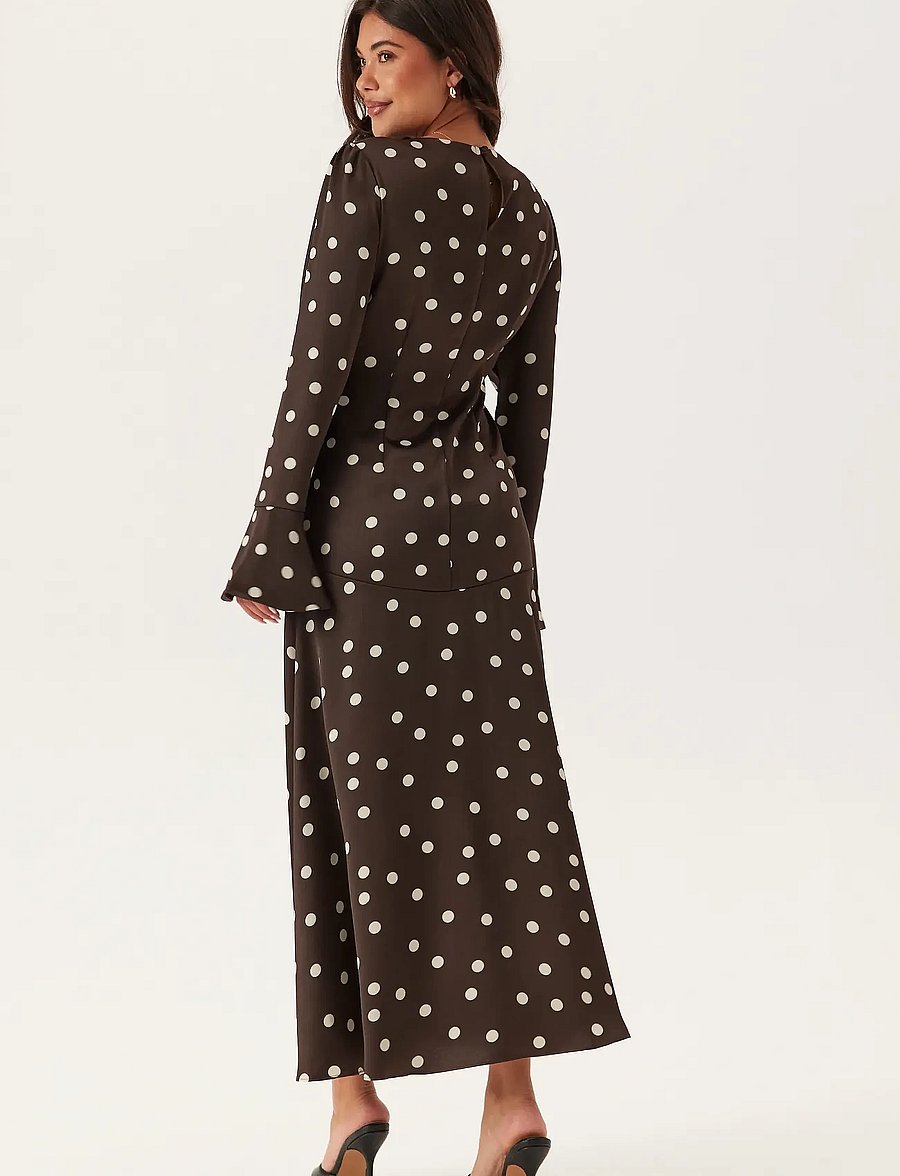 Bubbleroom - Ruched Front Midi Dress - brown/cream - 4