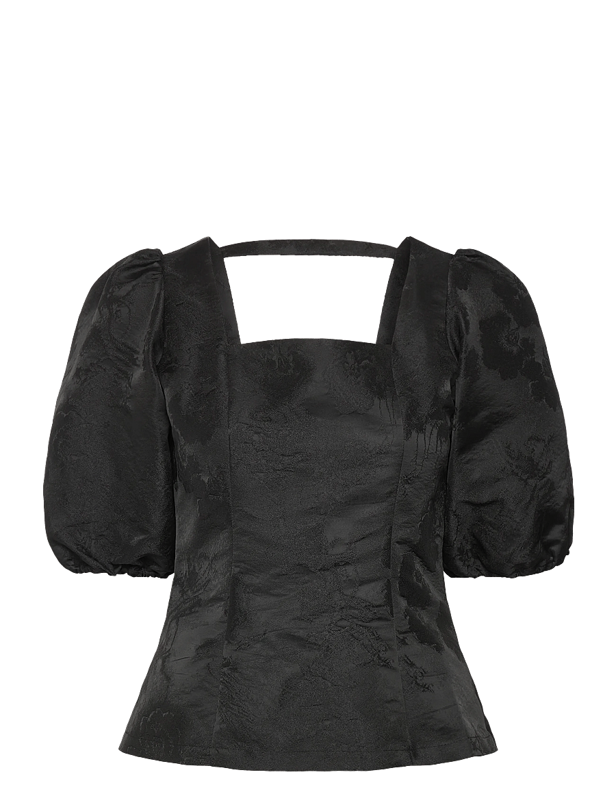 Bubbleroom - Brocade Blouse - stutterma blússur - black - 1