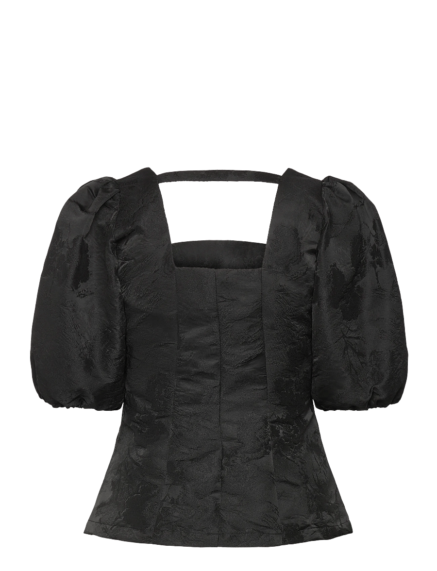 Bubbleroom - Brocade Blouse - stutterma blússur - black - 2