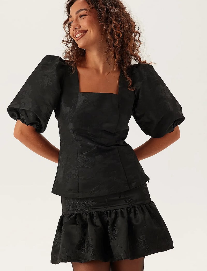 Bubbleroom - Brocade Blouse - lühikeste varrukatega pluusid - black - 0