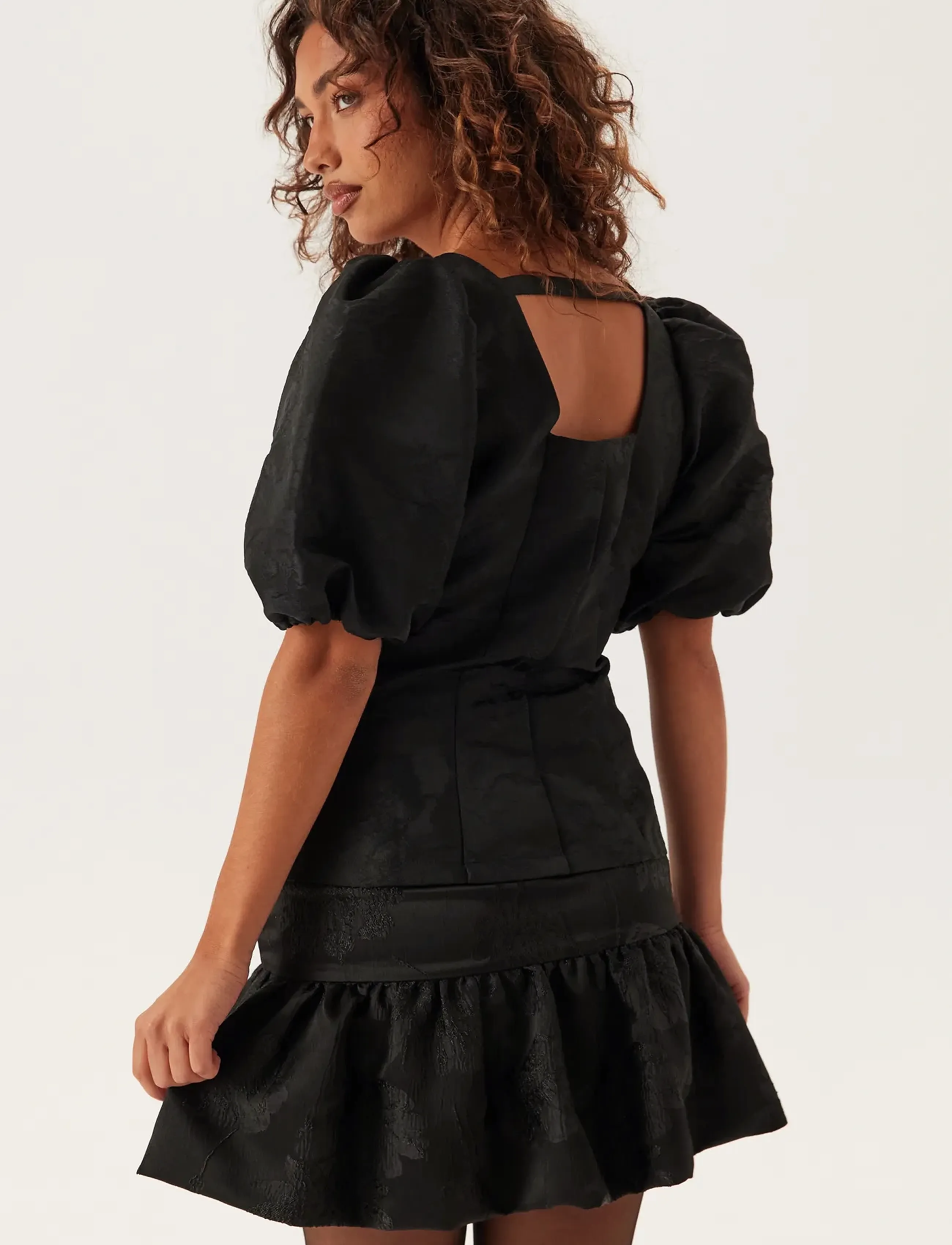 Bubbleroom - Brocade Blouse - kortærmede bluser - black - 3