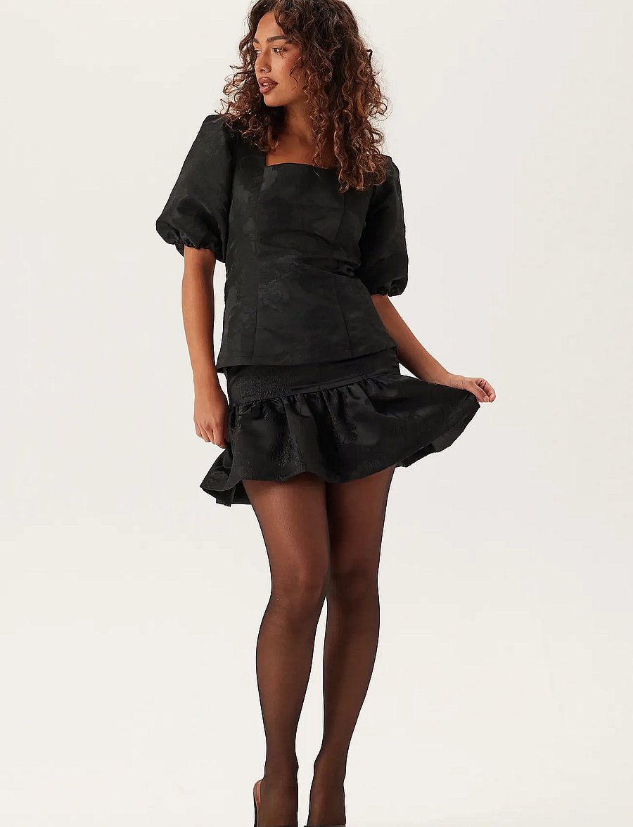 Bubbleroom - Brocade Blouse - stutterma blússur - black - 4