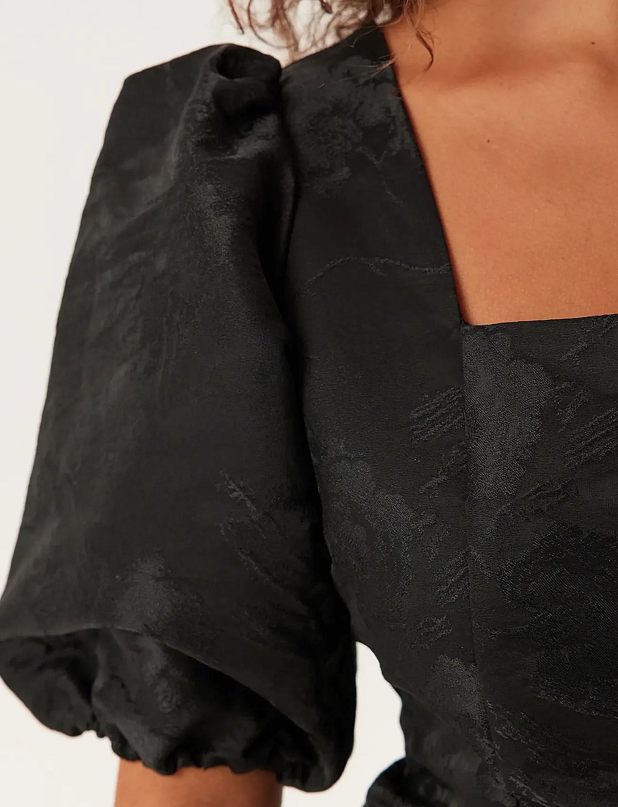 Bubbleroom - Brocade Blouse - stutterma blússur - black - 5