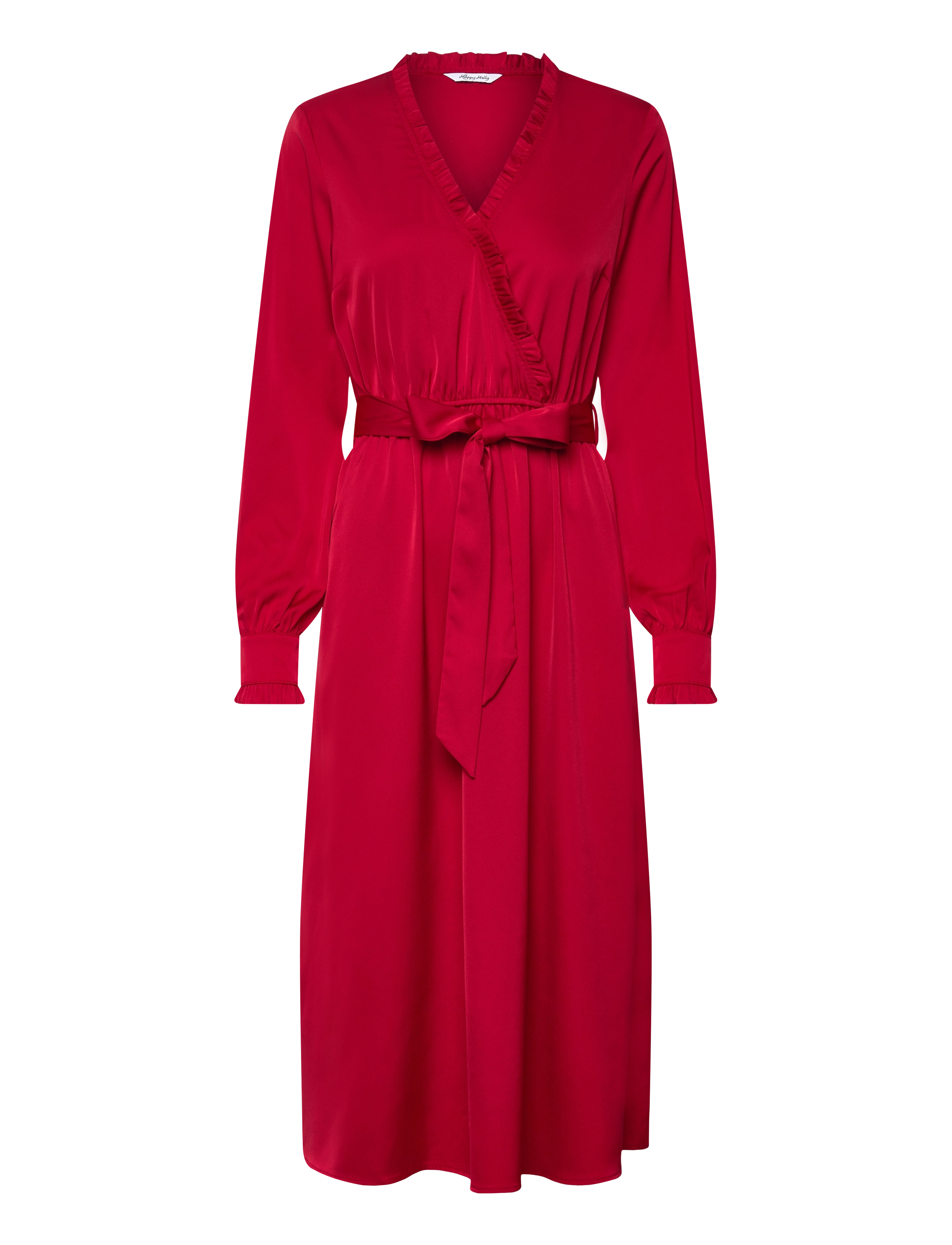 Frill Wrap Dress - DARK RED