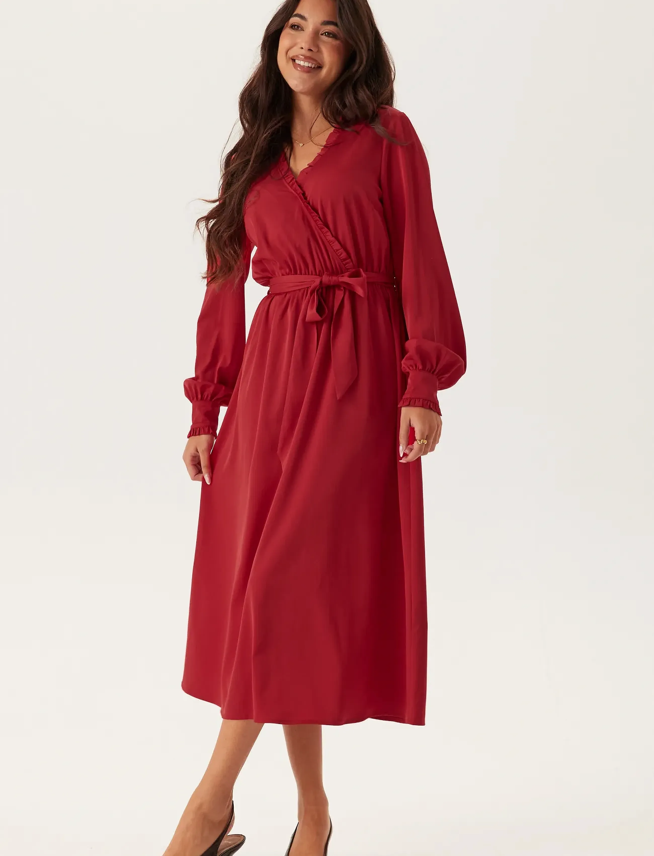 Bubbleroom Frill Wrap Dress, 32-34, Red, Kjoler > Knælange Og Midi, Dame