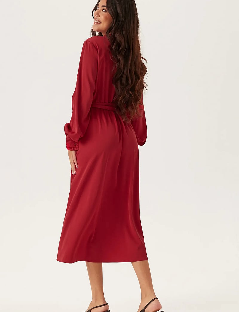 Bubbleroom - Frill Wrap Dress - festklänningar - dark red - 3