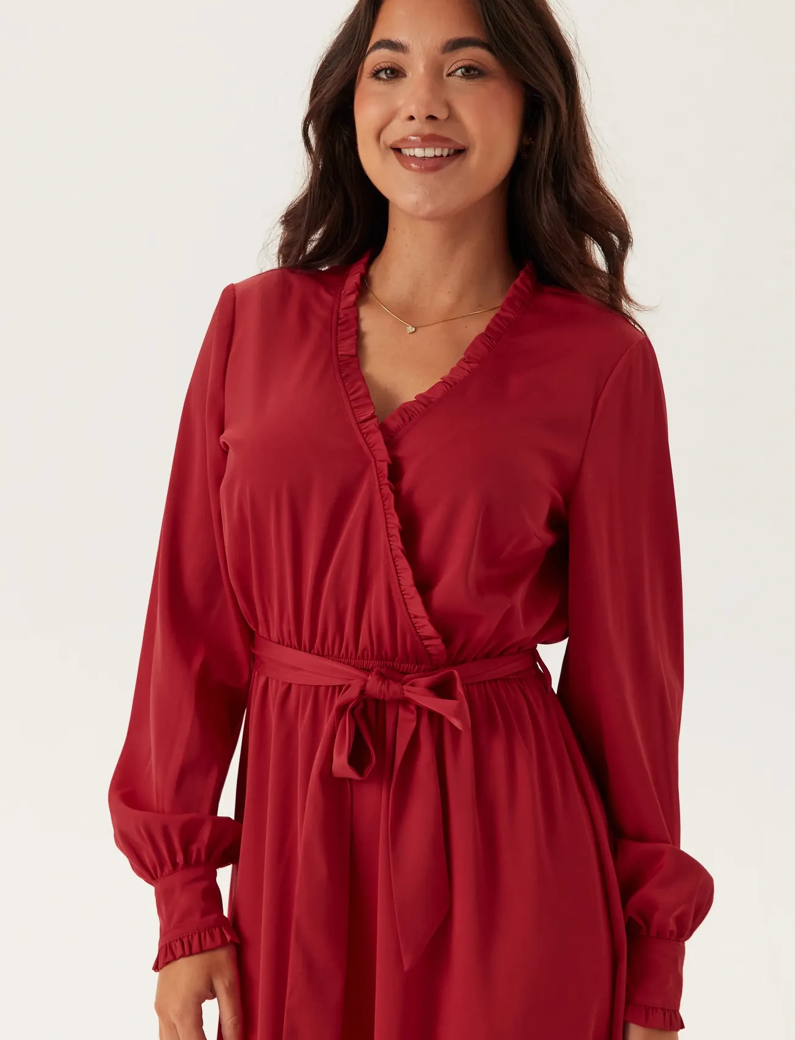 Bubbleroom - Frill Wrap Dress - vakarinės suknelės - dark red - 4