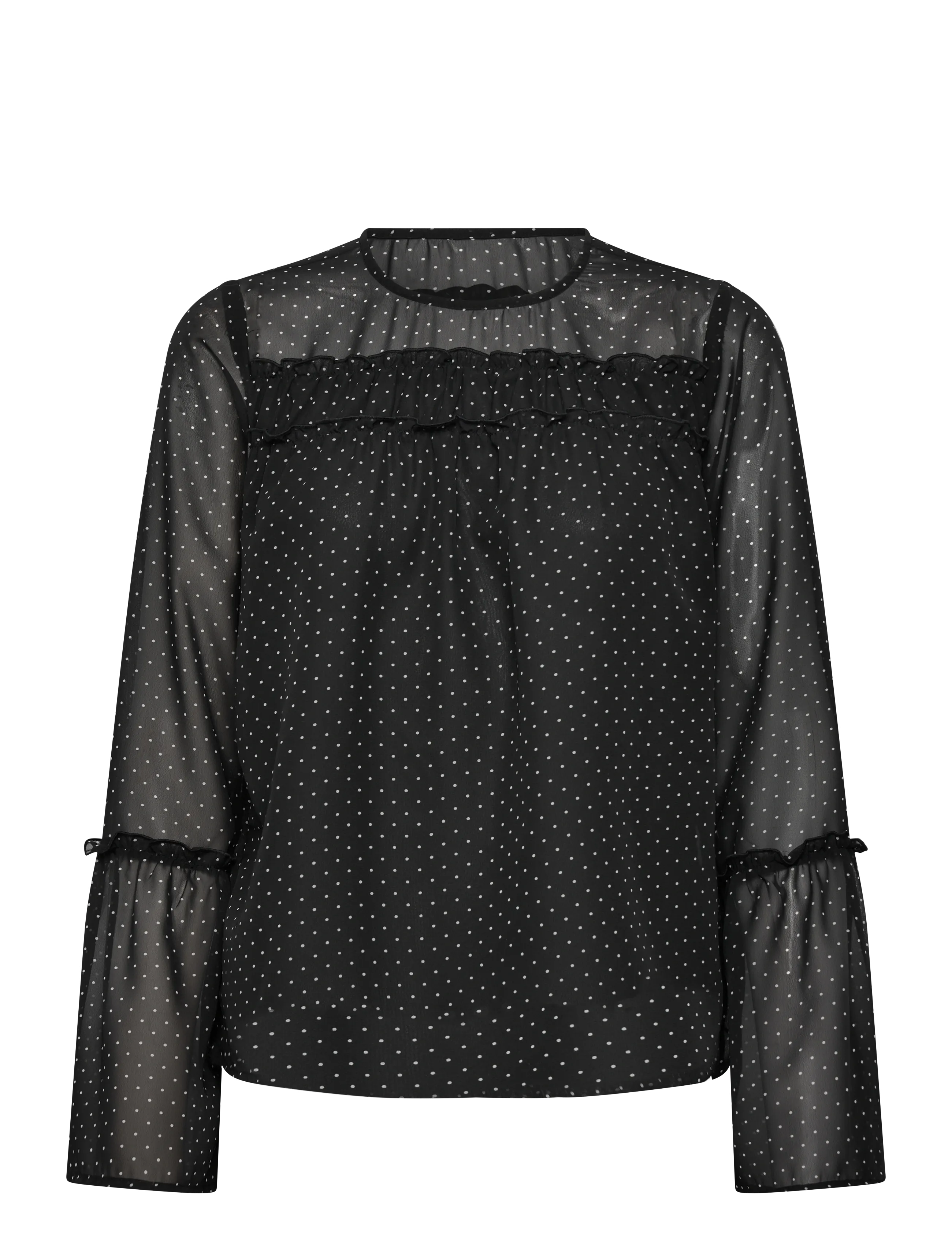 Flounce Sleeve Blouse - BLACK/CREAM