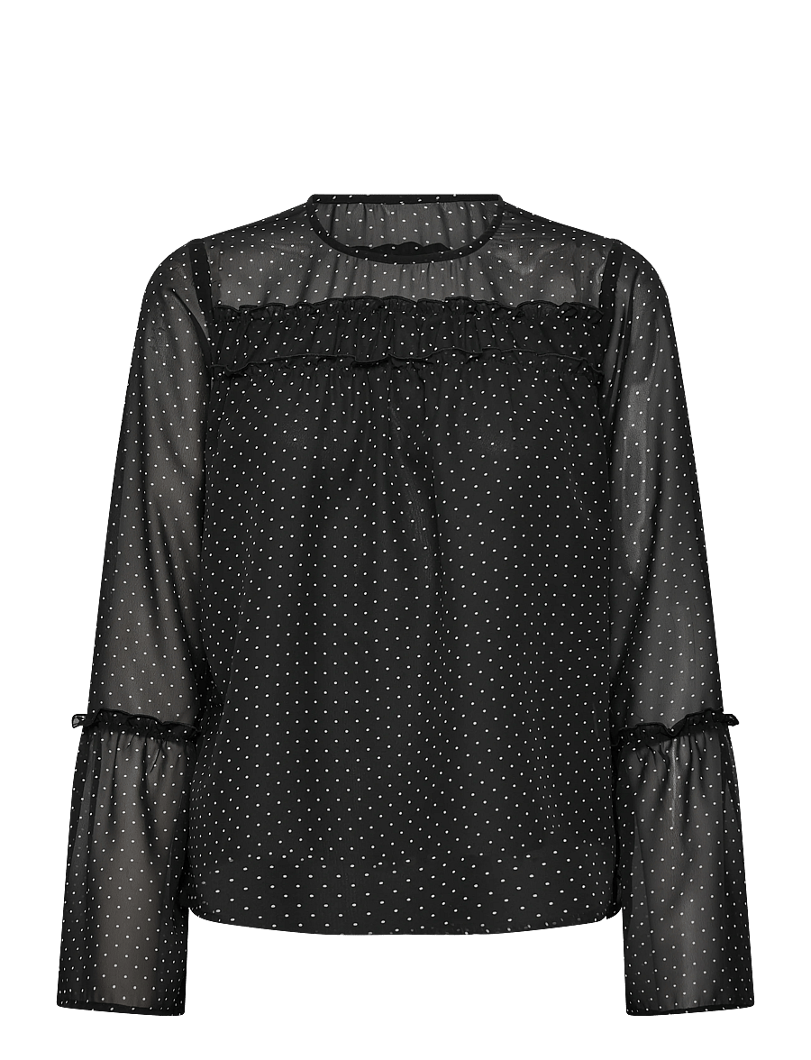 Bubbleroom - Flounce Sleeve Blouse - langärmelige blusen - black/cream - 1
