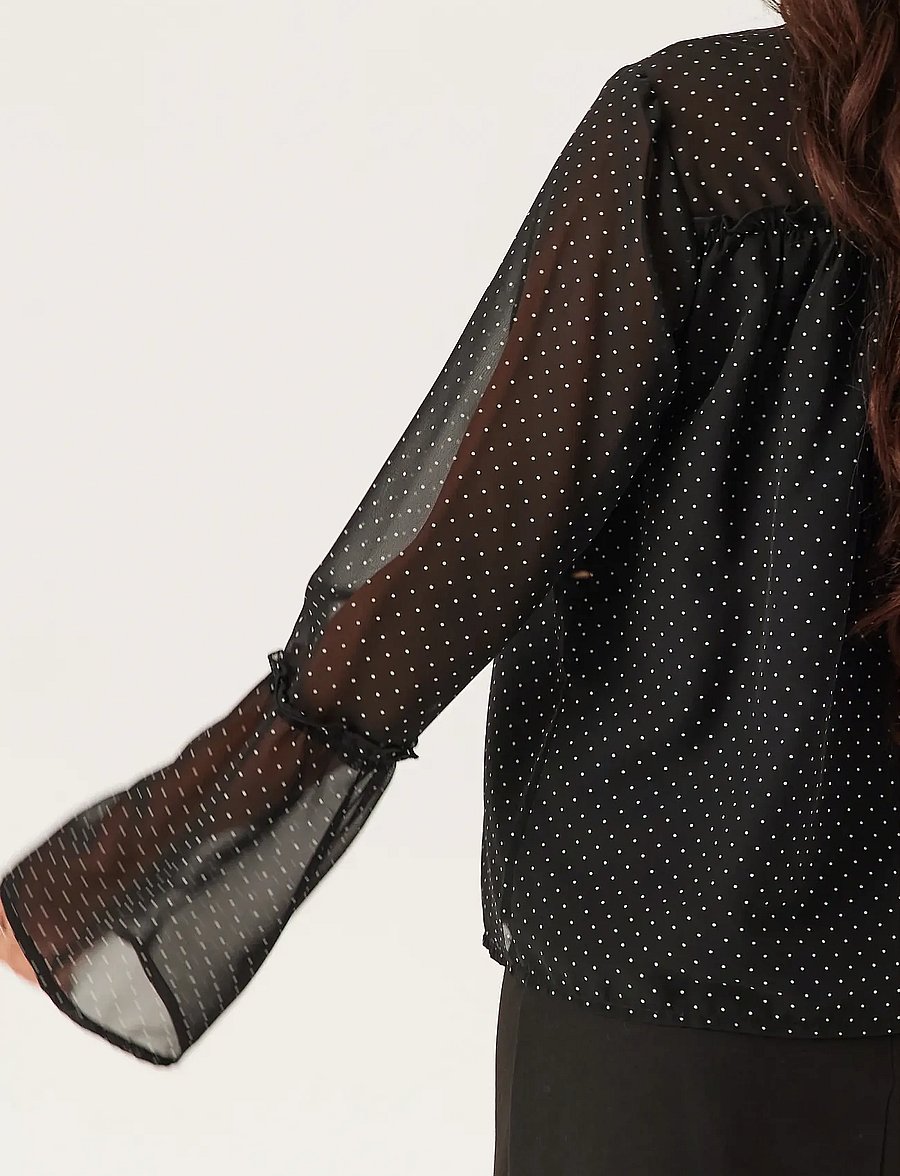 Bubbleroom - Flounce Sleeve Blouse - langärmelige blusen - black/cream - 5