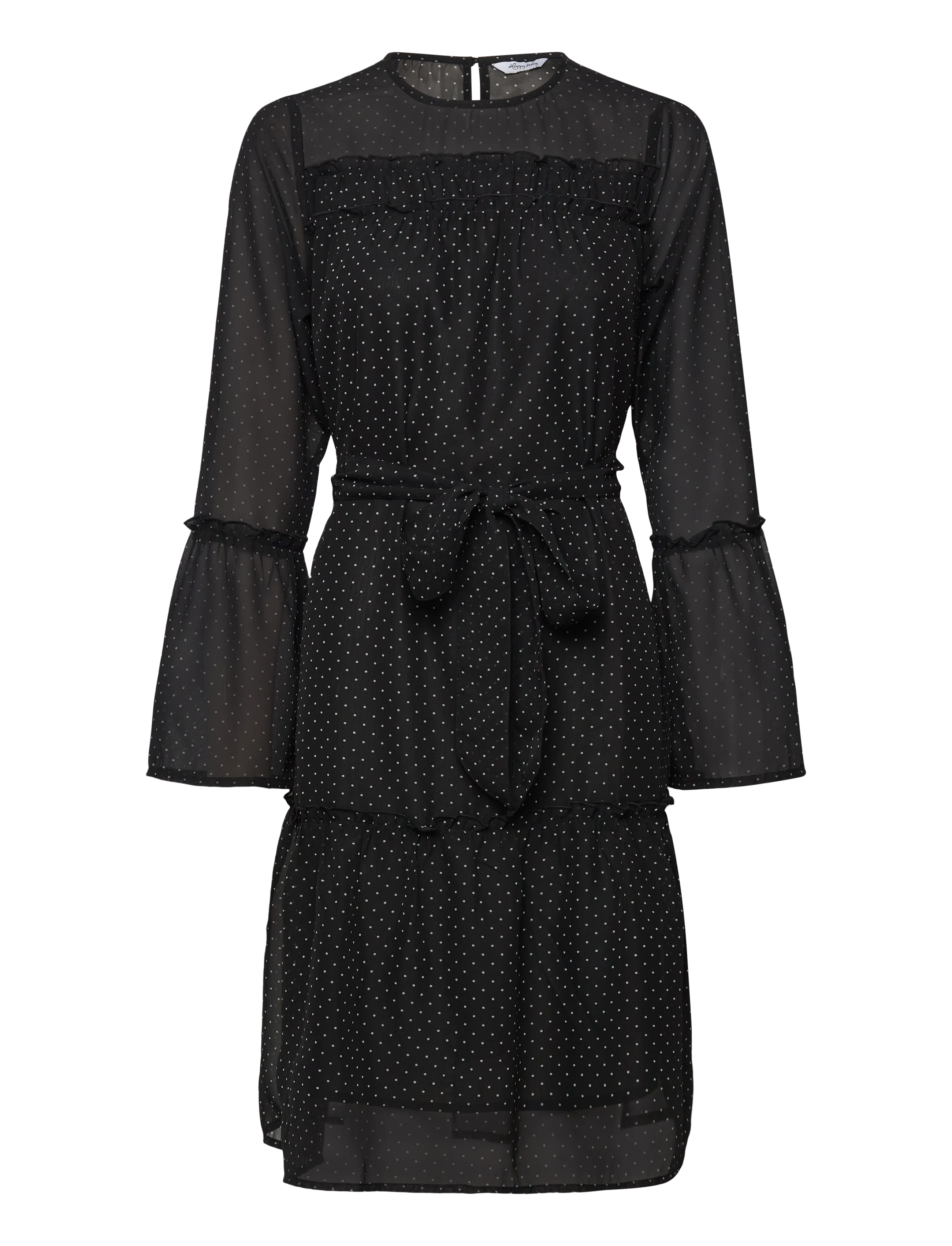 Bubbleroom Flounce Sleeve Dress - Midiklänningar - BLACK/CREAM / black