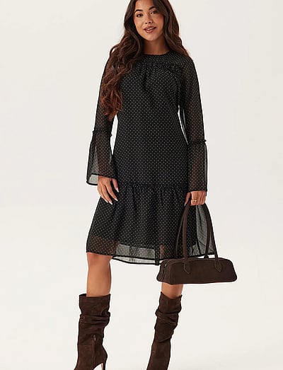 Bubbleroom Flounce Sleeve Dress - Speciella tillfällen - BLACK/CREAM / black
