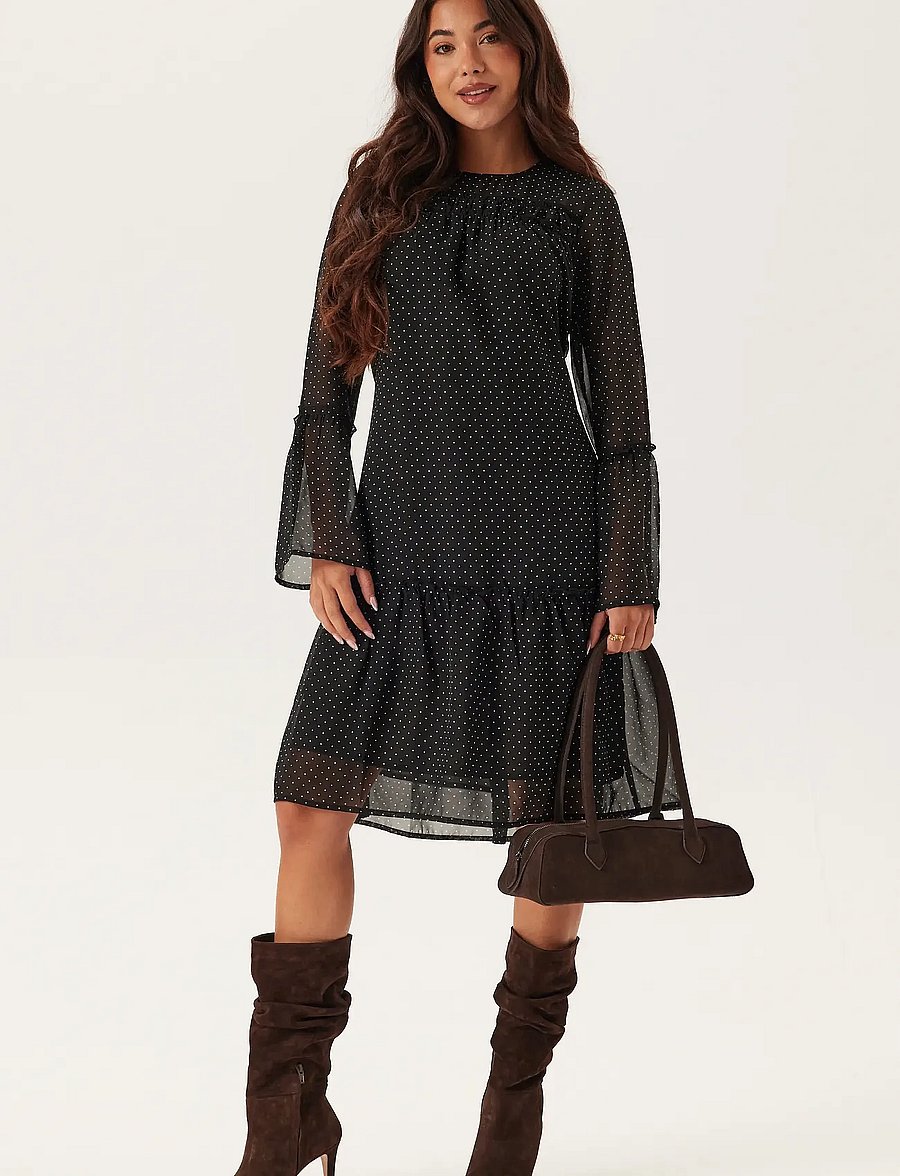 Bubbleroom - Flounce Sleeve Dress - partykleider - black/cream - 0