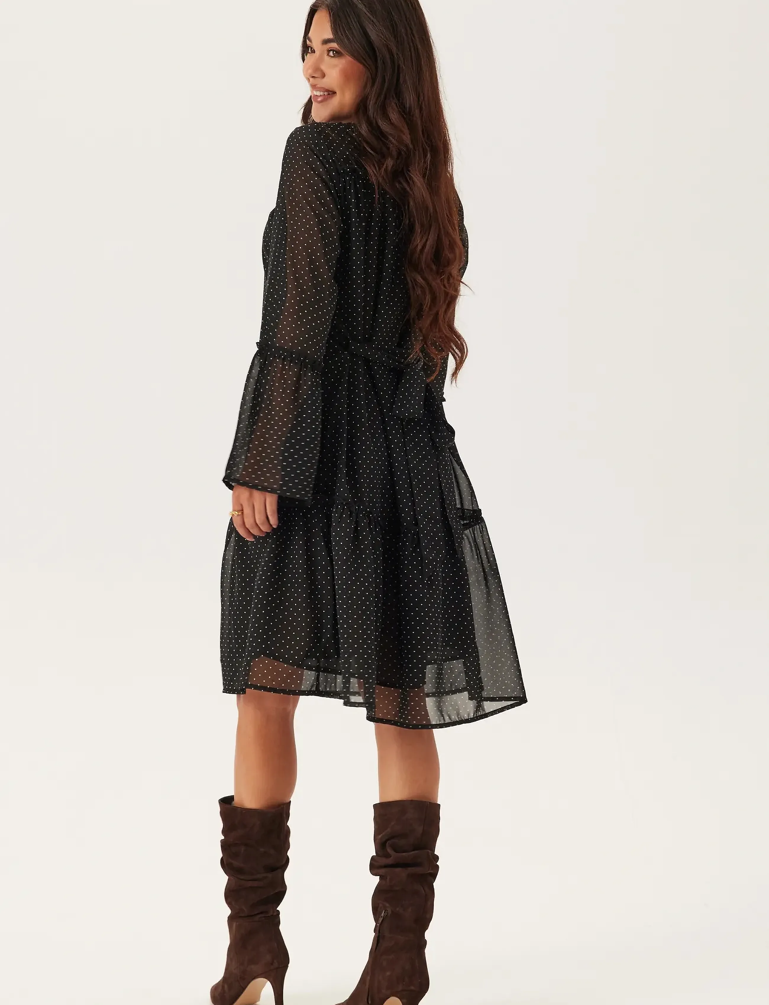 Bubbleroom - Flounce Sleeve Dress - partykleider - black/cream - 4