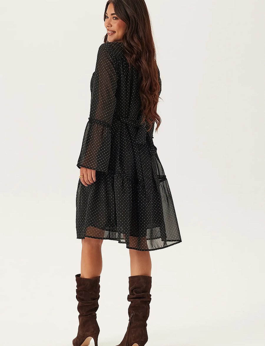 Bubbleroom - Flounce Sleeve Dress - partykleider - black/cream - 4