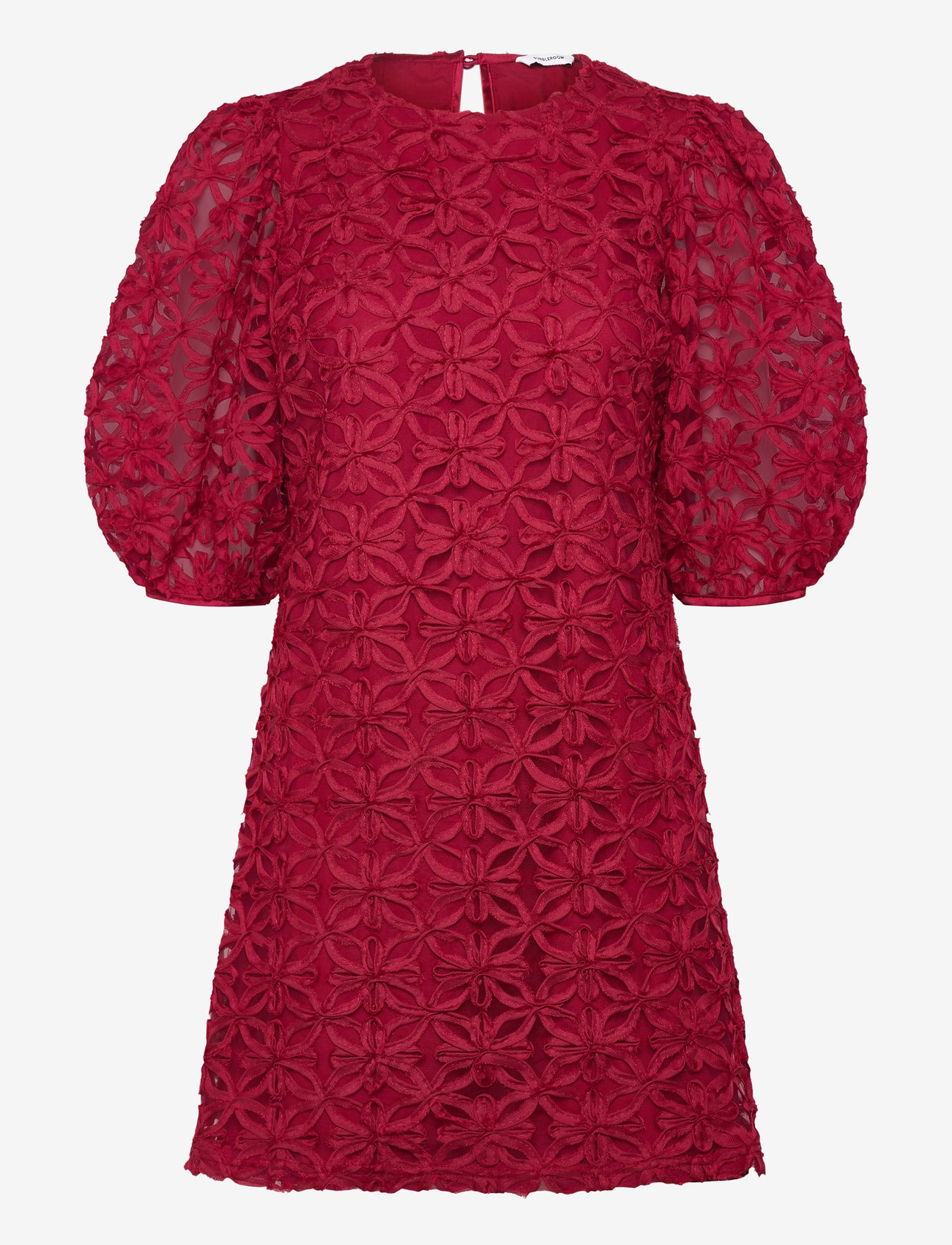 Bubbleroom - 3D Flower Puff Sleeve Dress - festkjoler - dark red - 1
