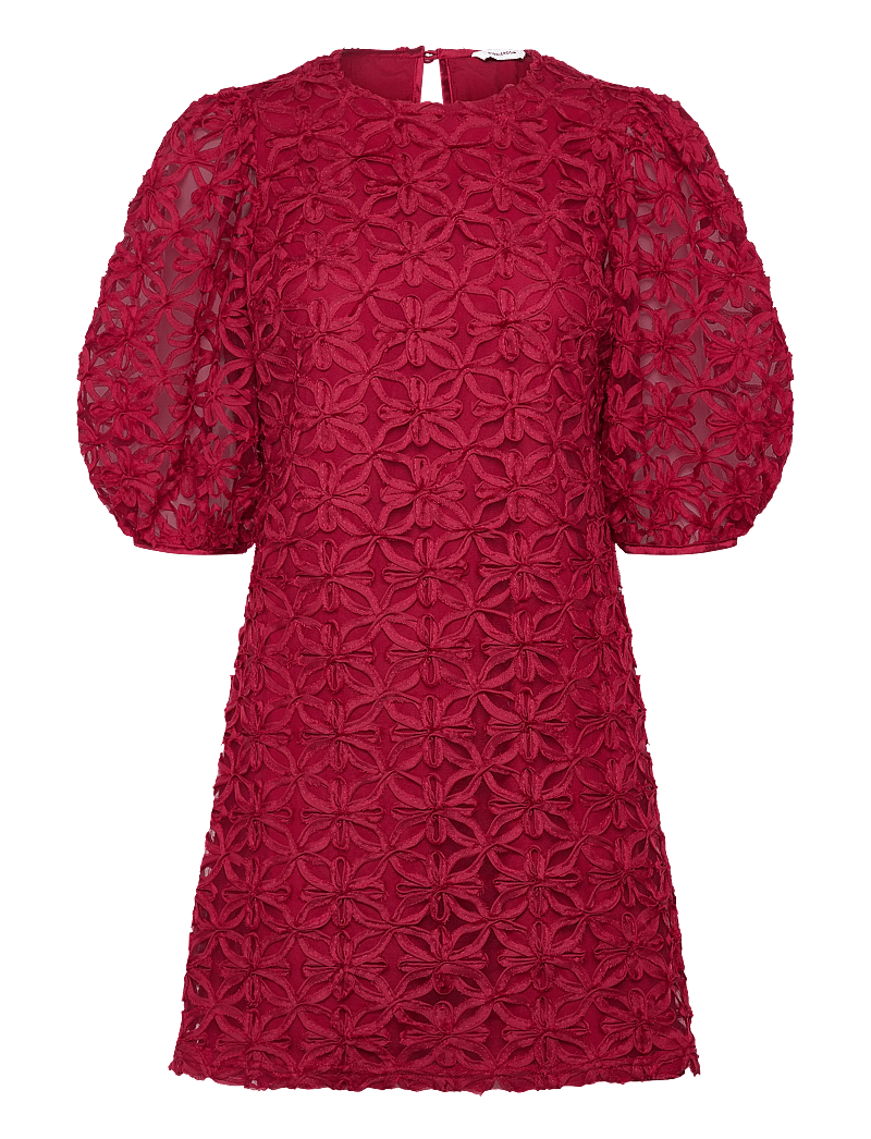 Bubbleroom - 3D Flower Puff Sleeve Dress - partykleider - dark red - 1