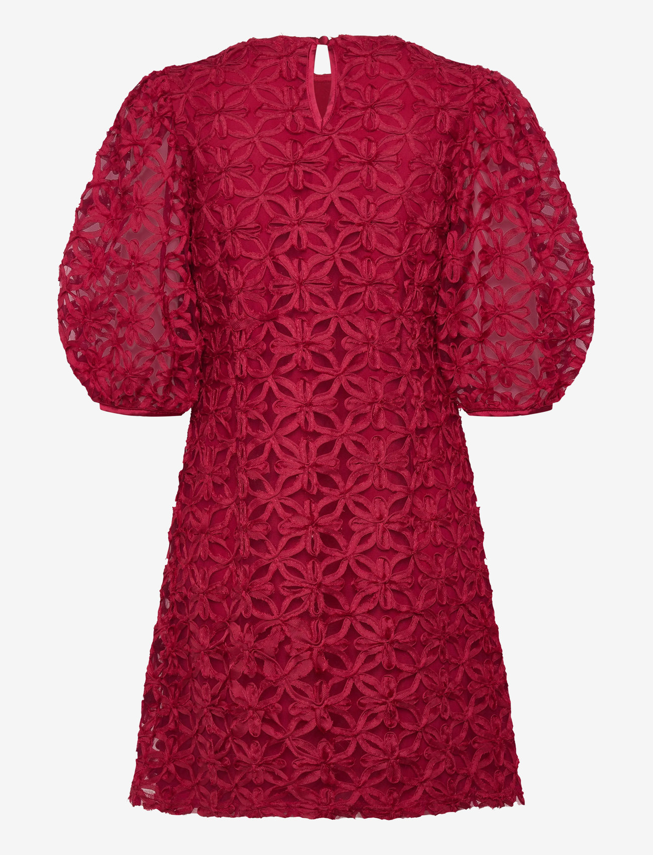 Bubbleroom - 3D Flower Puff Sleeve Dress - festkjoler - dark red - 2