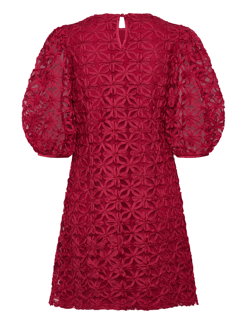 Bubbleroom - 3D Flower Puff Sleeve Dress - partykleider - dark red - 2