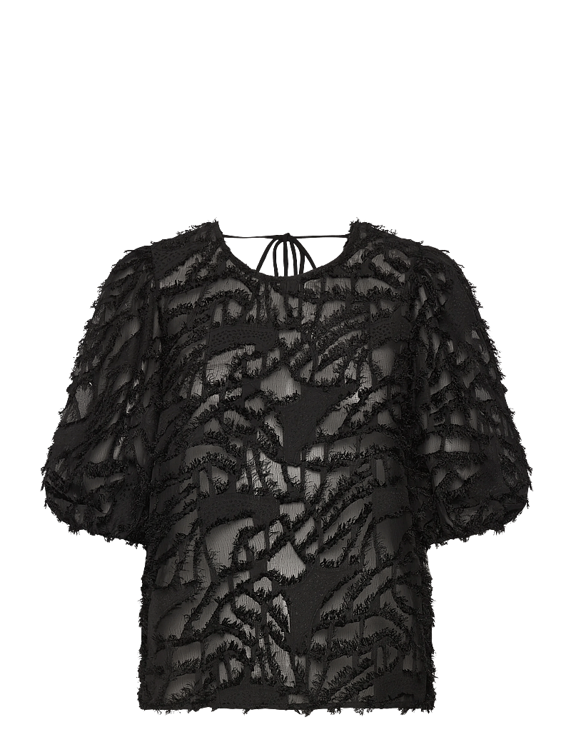 Bubbleroom - Fringe Blouse - kortärmade blusar - black - 1