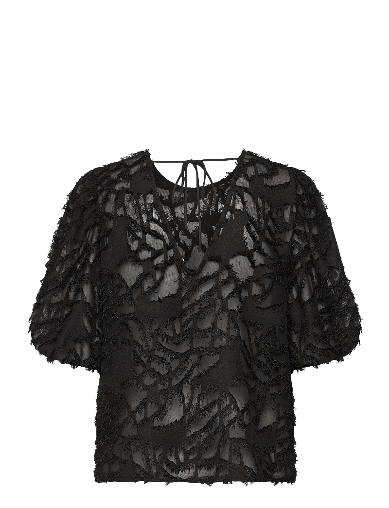 Bubbleroom - Fringe Blouse - kortärmade blusar - black - 2