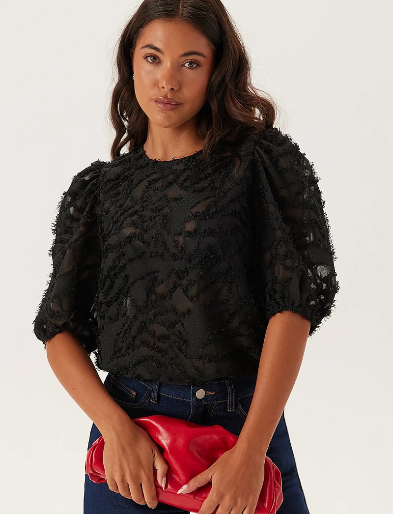 Bubbleroom - Fringe Blouse - kortärmade blusar - black - 3