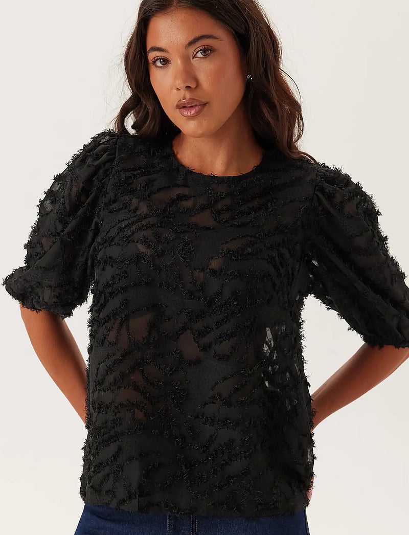 Bubbleroom - Fringe Blouse - kortärmade blusar - black - 5