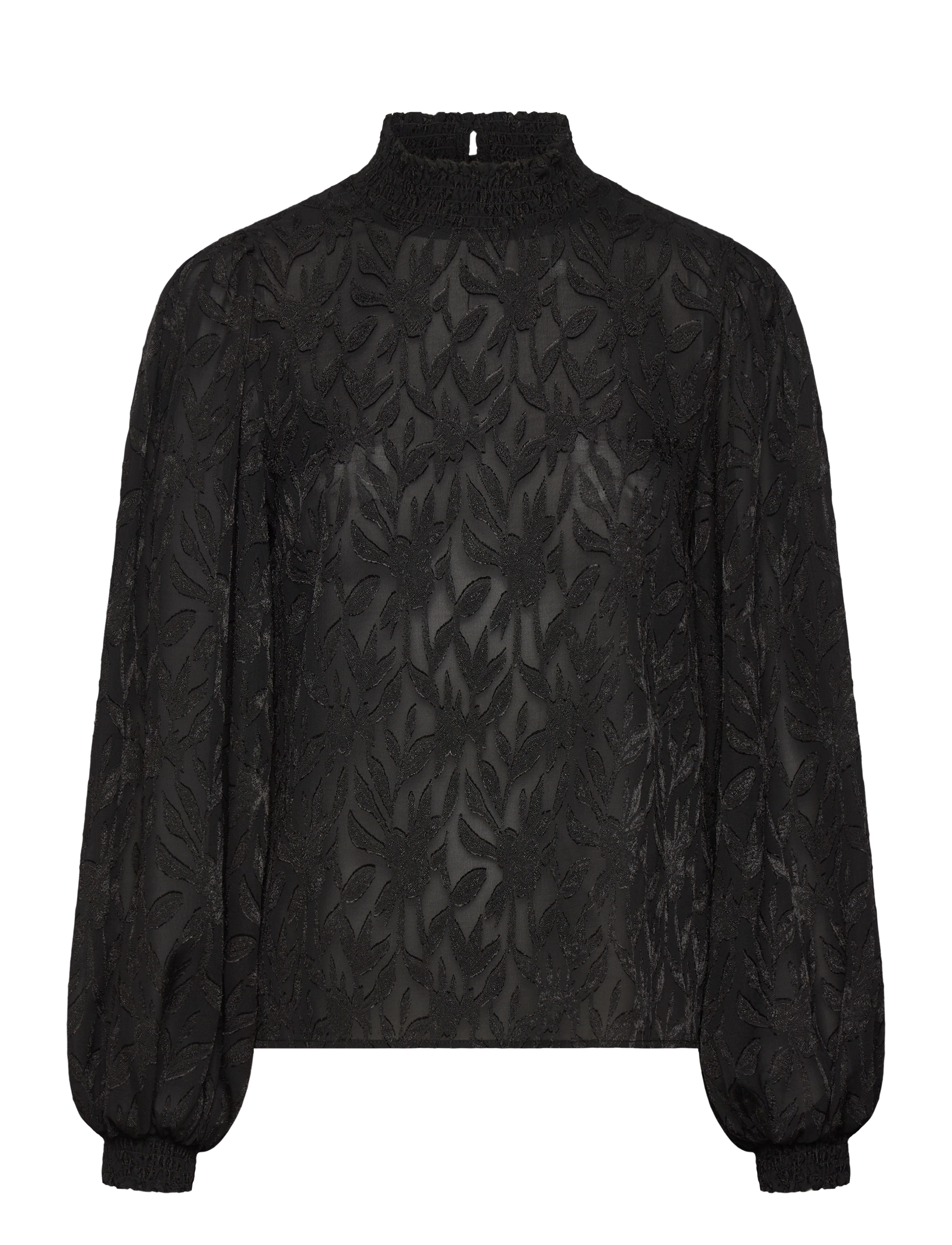 BUBBLEROOM Jacquard Smock Bluse Schwarz - 32-34 - Damen