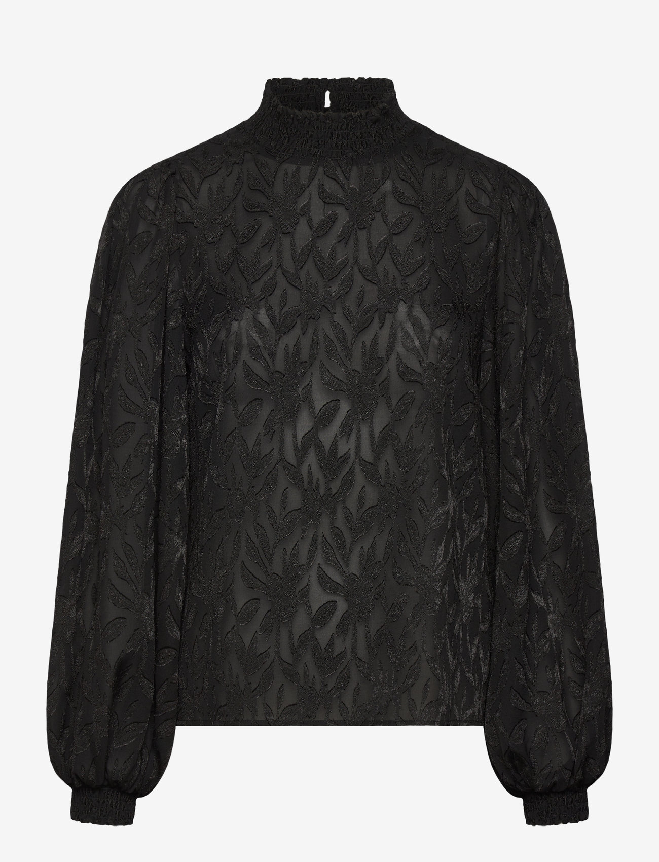 Bubbleroom - Jacquard Smock Blouse - langärmlige blusen - black - 1