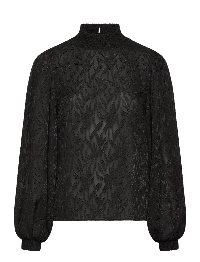 Bubbleroom - Jacquard Smock Blouse - langärmlige blusen - black - 1
