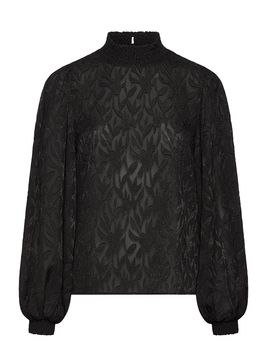 Bubbleroom - Jacquard Smock Blouse - langermede bluser - black - 1