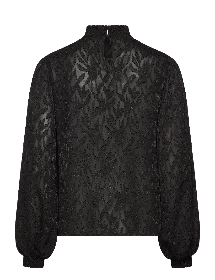 Bubbleroom - Jacquard Smock Blouse - langermede bluser - black - 2
