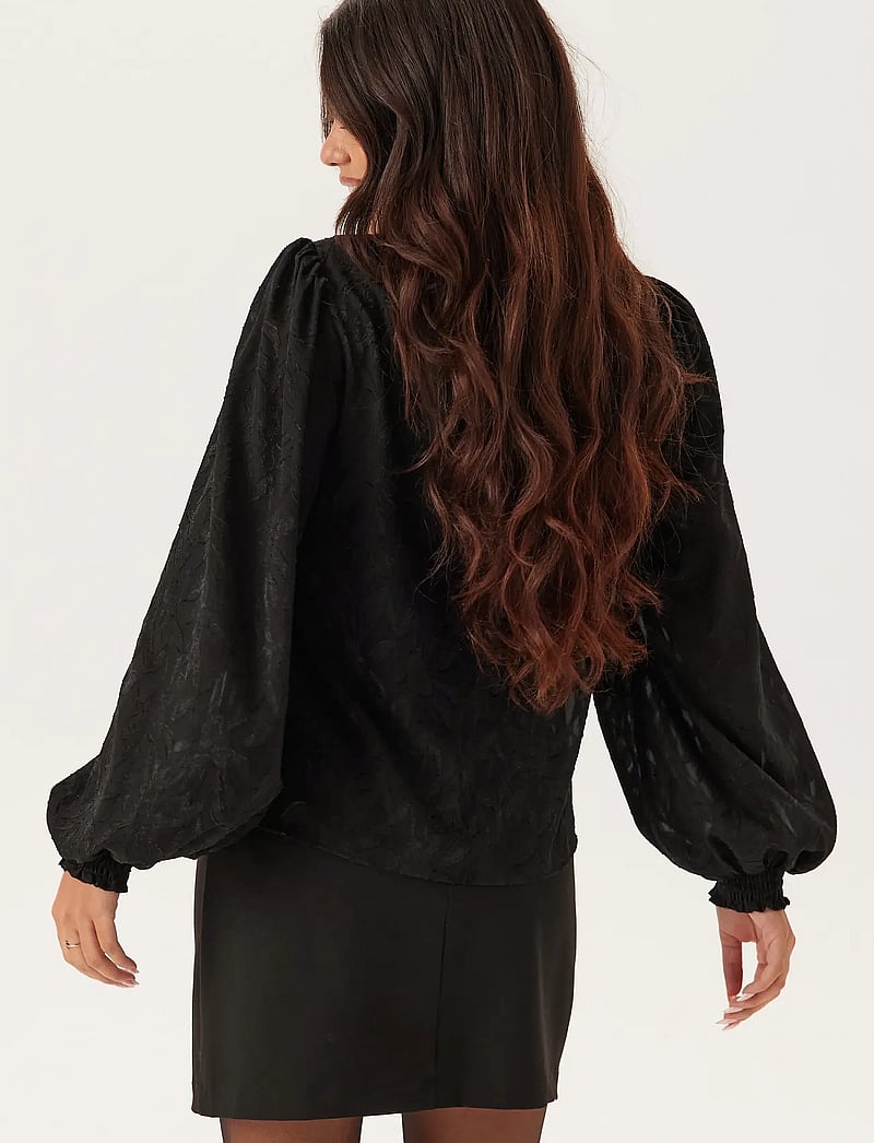 Bubbleroom - Jacquard Smock Blouse - langärmlige blusen - black - 3