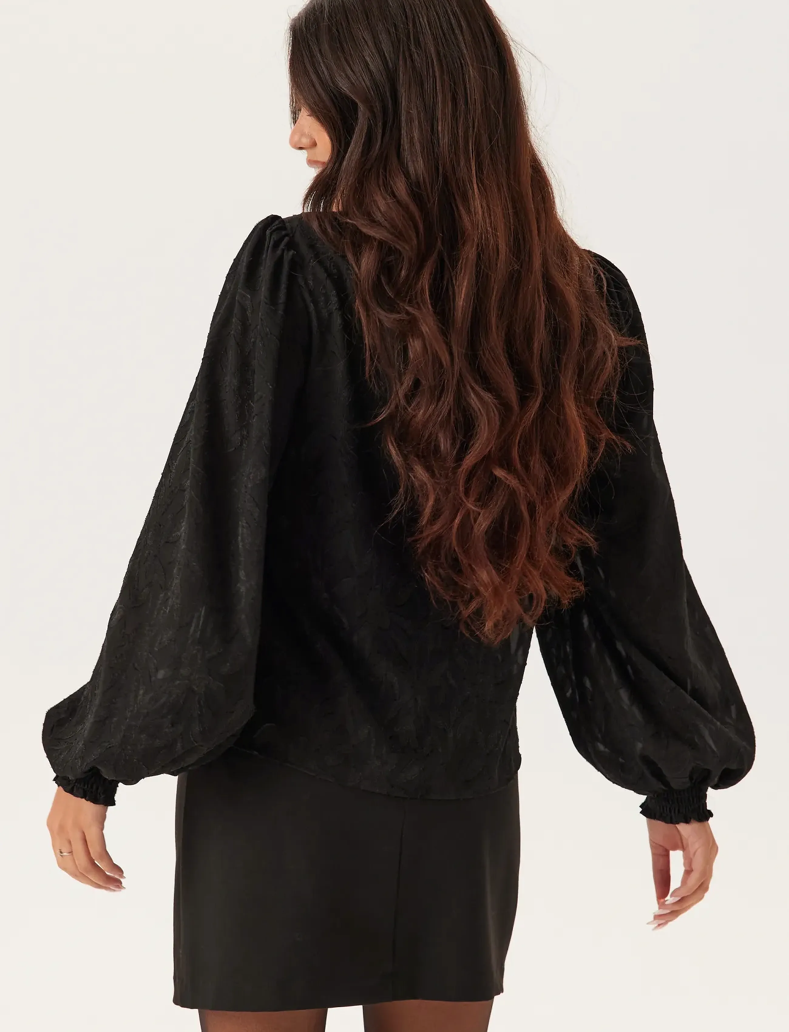 Bubbleroom - Jacquard Smock Blouse - long sleeved blouses - black - 3